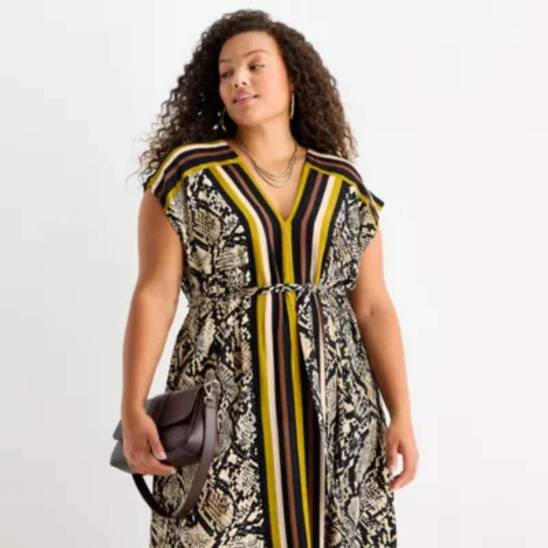 Worthington Womens Sleeveless Animal Plus Maxi Dress