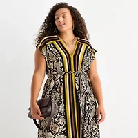 Worthington Womens Sleeveless Animal Plus Maxi Dress