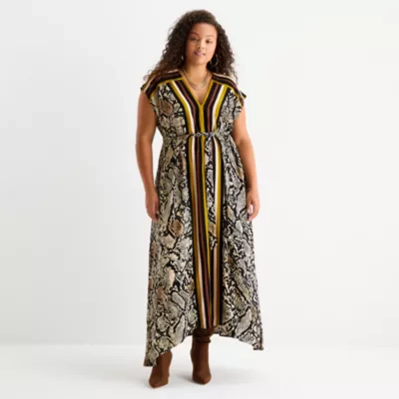 Worthington Womens Sleeveless Animal Plus Maxi Dress