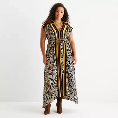 Worthington Womens Sleeveless Animal Plus Maxi Dress