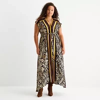 Worthington Womens Sleeveless Animal Plus Maxi Dress