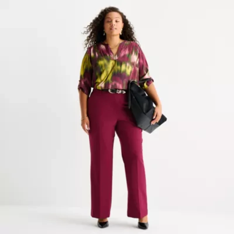 Worthington Womens Plus Straight High Rise Trouser