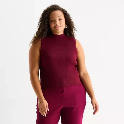 Worthington Plus Womens Mock Neck Sleeveless Pullover Sweater