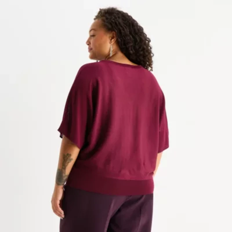 Worthington Plus Womens V Neck Long Sleeve Pullover Sweater