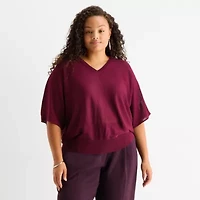 Worthington Plus Womens V Neck Long Sleeve Pullover Sweater