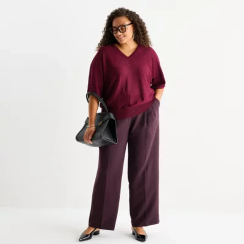 Worthington Plus Womens V Neck Long Sleeve Pullover Sweater