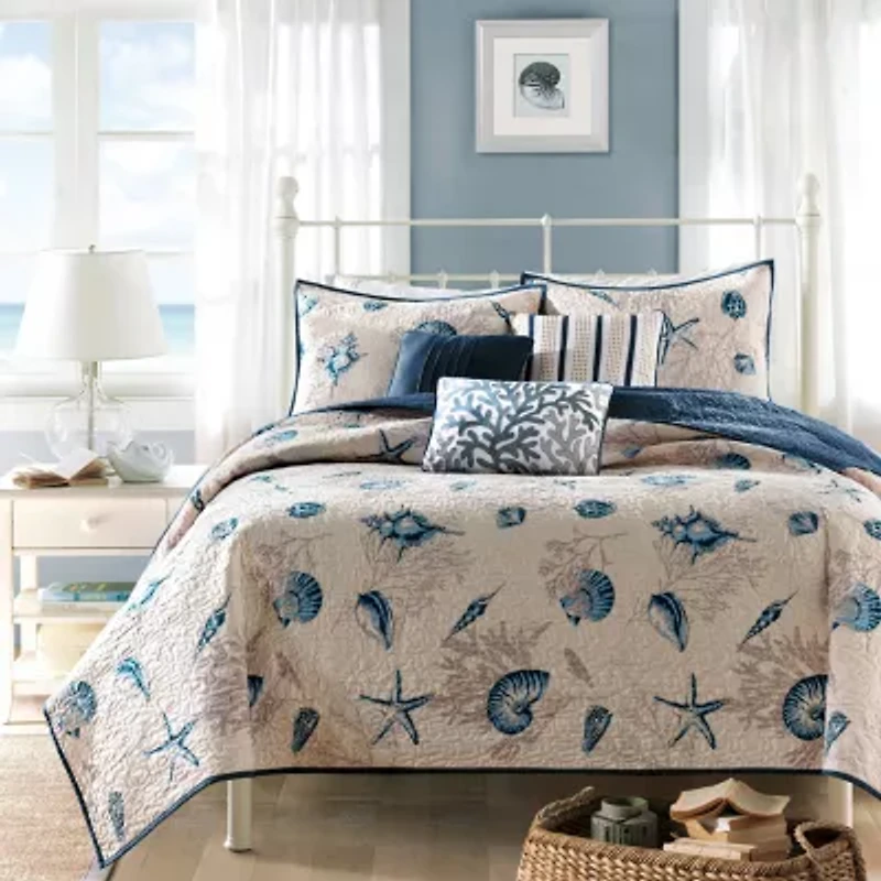 Madison Park Nantucket Coastal Quilt Set With Throw Pillows