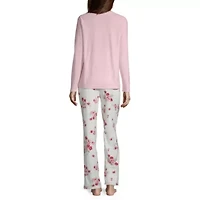 Adonna Womens Round Neck Long Sleeve 2-pc. Pajama Sets