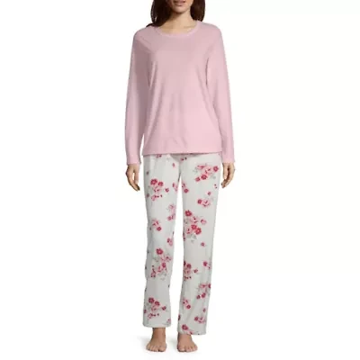 Adonna Womens Round Neck Long Sleeve 2-pc. Pajama Sets