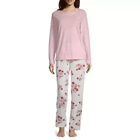 Adonna Womens Round Neck Long Sleeve 2-pc. Pajama Sets