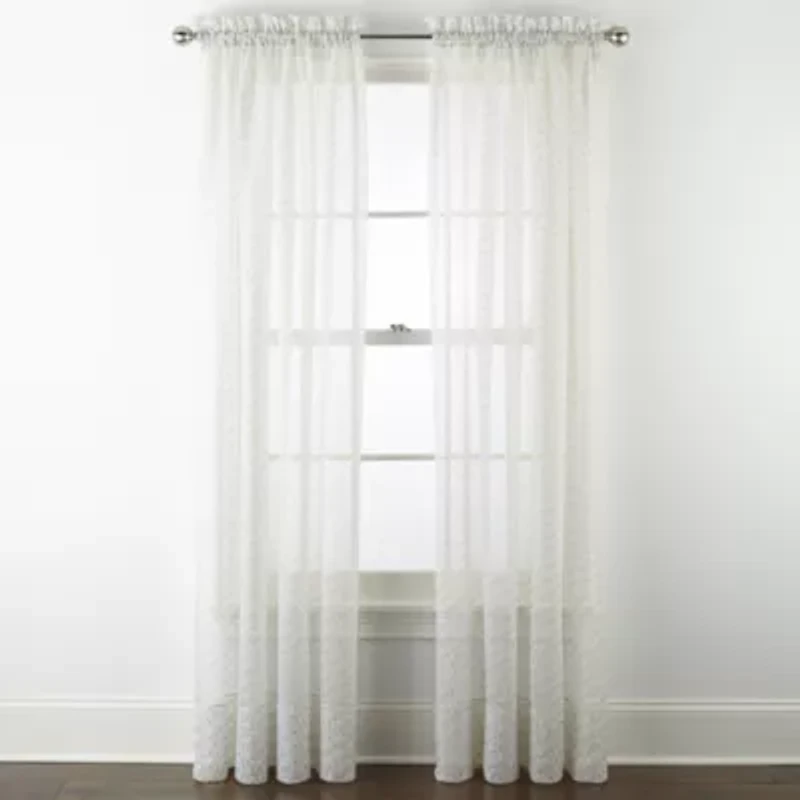 Home Expressions Lisette Geometric Print Rod Pocket Sheer Single Curtain Panel