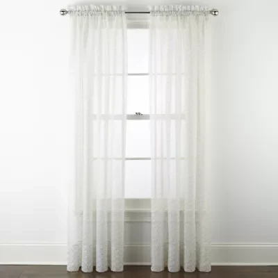 Home Expressions Lisette Geometric Print Rod Pocket Sheer Single Curtain Panel