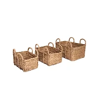 Baum Natural Rush Seagrass Set of 3 Decorative Storage Basket with Handles