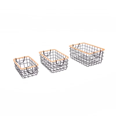 Baum Black Wire and Jute Rectangular Decorative Storage Baskets
