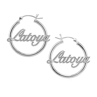 Womens Diamond Accent Natural White 24K Gold Over Silver 25mm Hoop Earrings