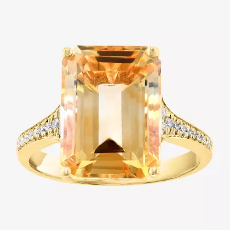 Effy Final Call Womens Genuine Yellow Citrine & 1/8 CT. T.W. Genuein Diamond 14K Gold Cocktail Ring