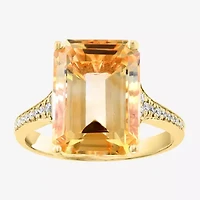 Effy Final Call Womens Genuine Yellow Citrine & 1/8 CT. T.W. Genuein Diamond 14K Gold Cocktail Ring