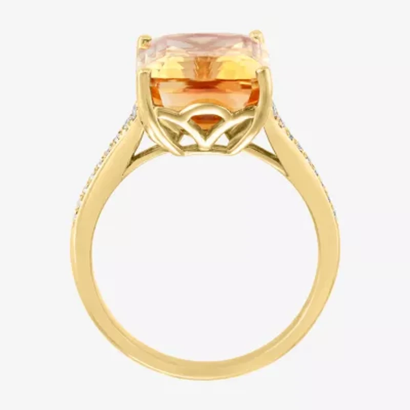 Effy Final Call Womens Genuine Yellow Citrine & 1/8 CT. T.W. Genuein Diamond 14K Gold Cocktail Ring