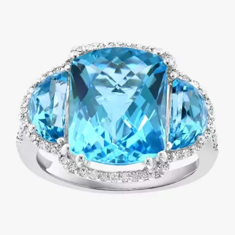 Effy Final Call Womens Genuine Blue Topaz & 1/5 CT. T.W. Genuine Diamond 14K White Gold Cocktail Ring