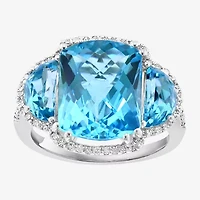 Effy Final Call Womens Genuine Blue Topaz & 1/5 CT. T.W. Genuine Diamond 14K White Gold Cocktail Ring