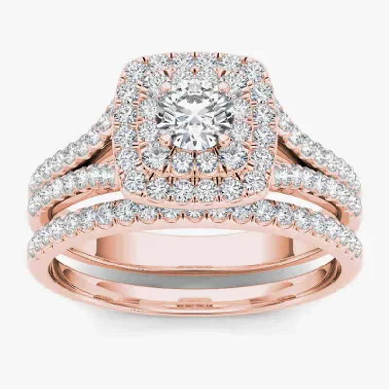 1 CT.T.W. Natural Diamond 10K Rose Gold Bridal Ring Set