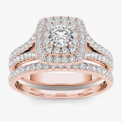 1 CT.T.W. Natural Diamond 10K Rose Gold Bridal Ring Set