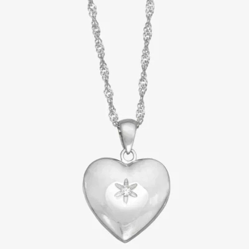 Womens White Cubic Zirconia Sterling Silver 15 Inch Locket Necklace