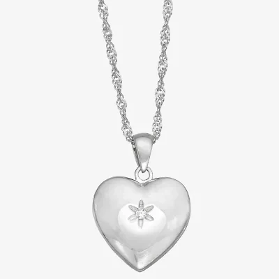 Womens White Cubic Zirconia Sterling Silver 15 Inch Locket Necklace