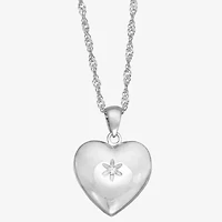 Womens White Cubic Zirconia Sterling Silver 15 Inch Locket Necklace