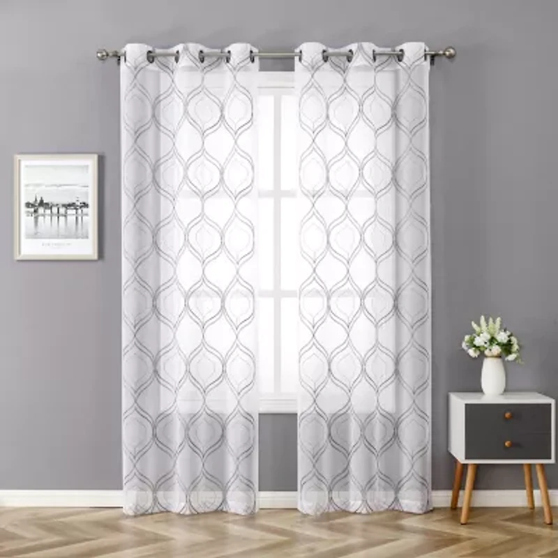 Regal Home Layla Matte Grommet Top Embroidered Sheer Set of 2 Curtain Panel