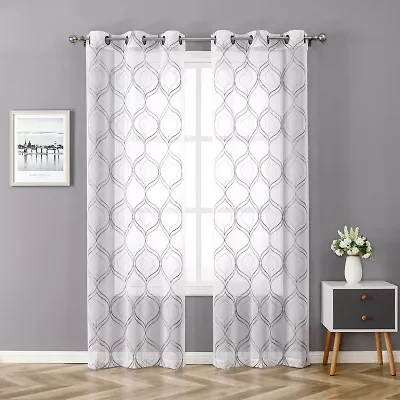 Regal Home Layla Matte Grommet Top Embroidered Sheer Set of 2 Curtain Panel