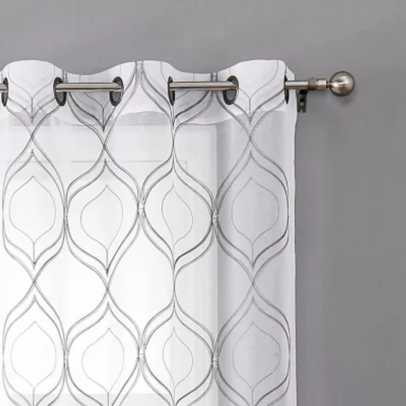 Regal Home Layla Matte Grommet Top Embroidered Sheer Set of 2 Curtain Panel