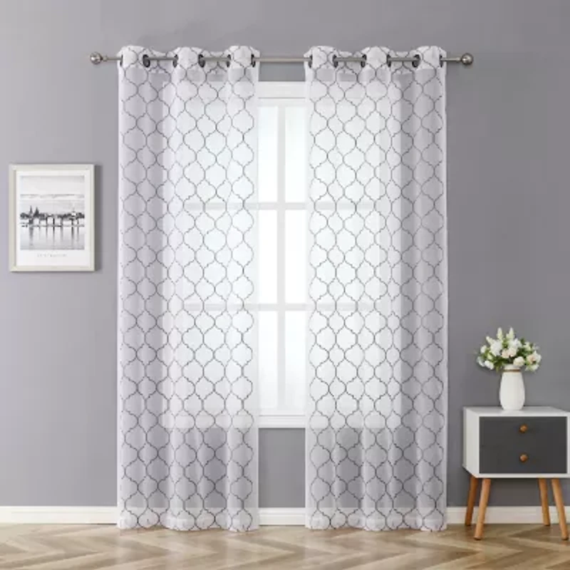 Regal Home Mavrick Matte Grommet Top Embroidered Sheer Set of 2 Curtain Panel