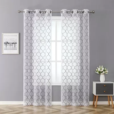 Regal Home Mavrick Matte Grommet Top Embroidered Sheer Set of 2 Curtain Panel