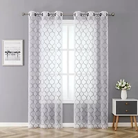 Regal Home Mavrick Matte Grommet Top Embroidered Sheer Set of 2 Curtain Panel