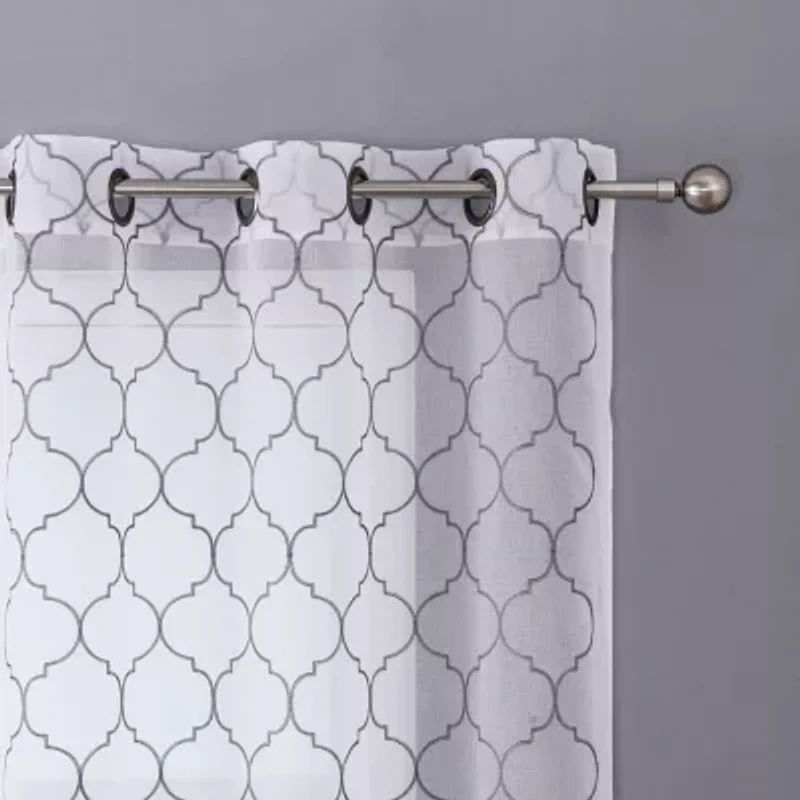 Regal Home Mavrick Matte Grommet Top Embroidered Sheer Set of 2 Curtain Panel