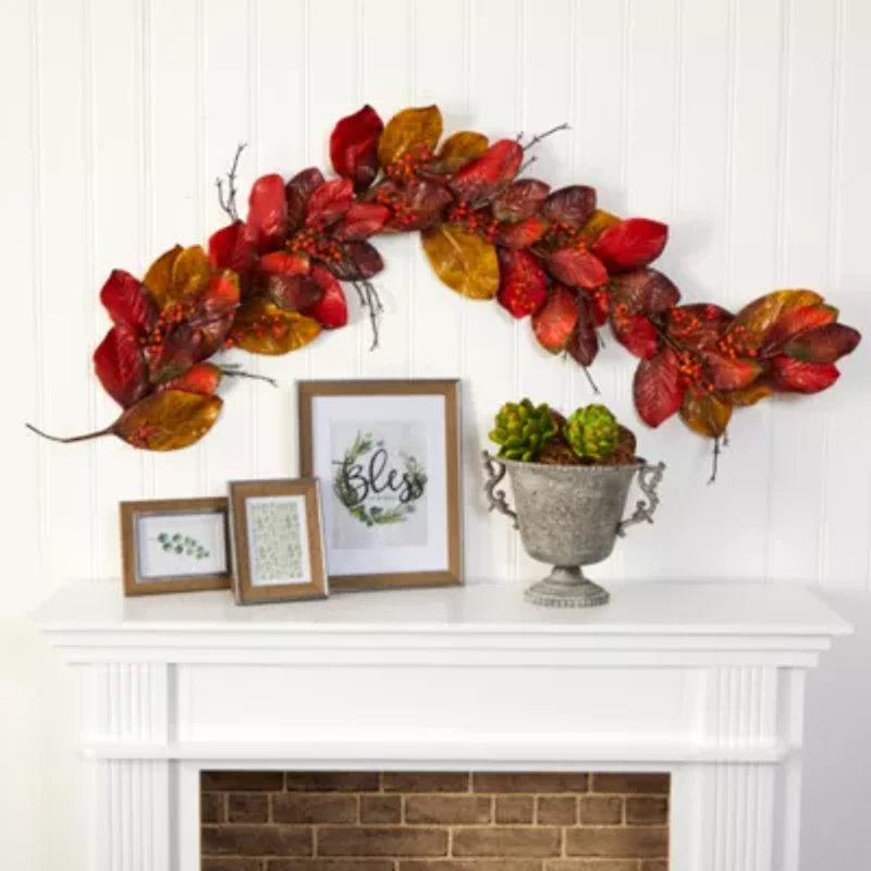 Nearly Natural Autumn Magnolia Berry Thanksgiving Indoor Garland