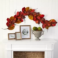 Nearly Natural Autumn Magnolia Berry Thanksgiving Indoor Garland