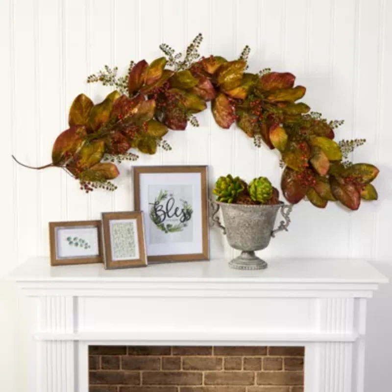 Nearly Natural Autumn Magnolia Leaf Thanksgiving Indoor Garland
