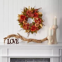 Nearly Natural Peony Hydrangea Pumpkin Wreath