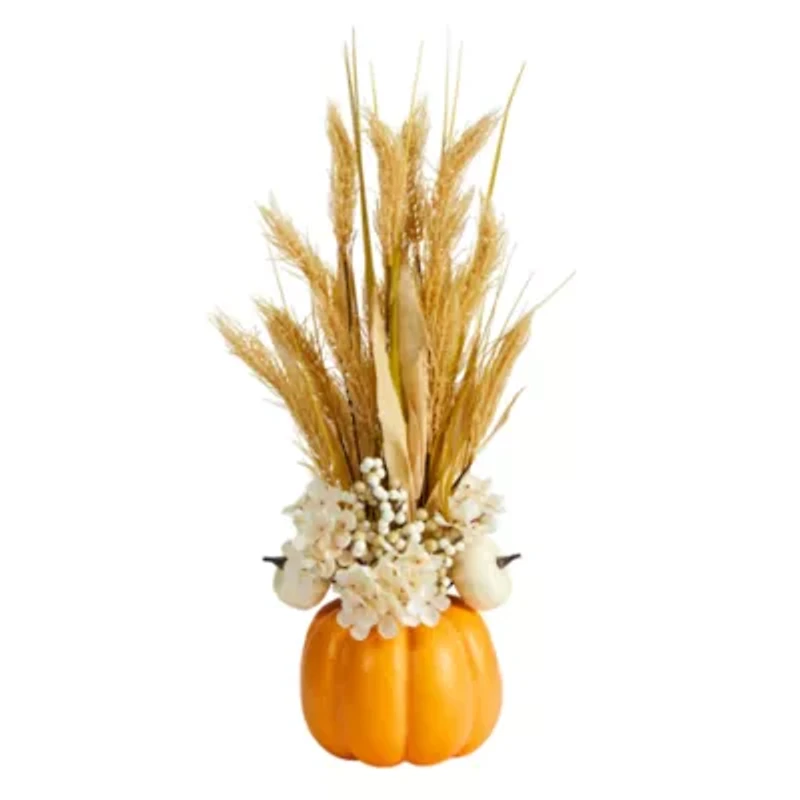 Nearly Natural 21" Autumn Pumpkin Vase Floral Arrangement