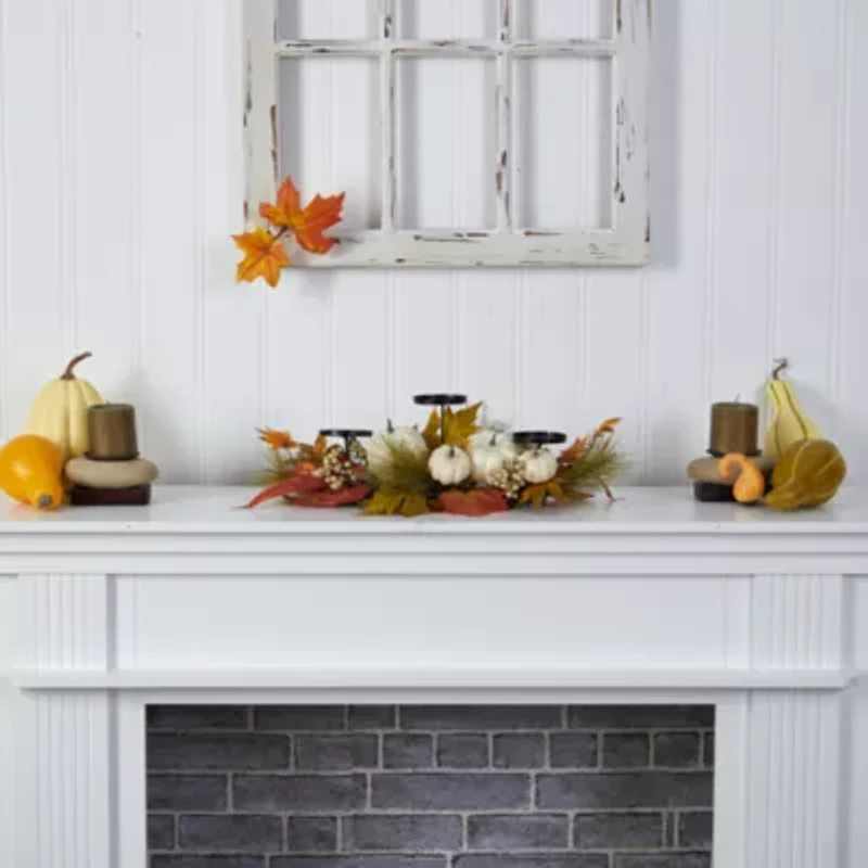Nearly Natural 22" Pumpkin  Maple Leaf Candle Holder