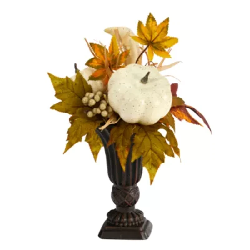 Nearly Natural 13" Fall Pumpkin And Berries Floral Arrangement