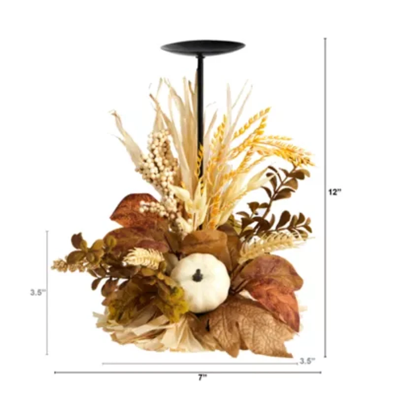 Nearly Natural "12"" Autumn Pumpkin Candle Holder" Floral Arrangement