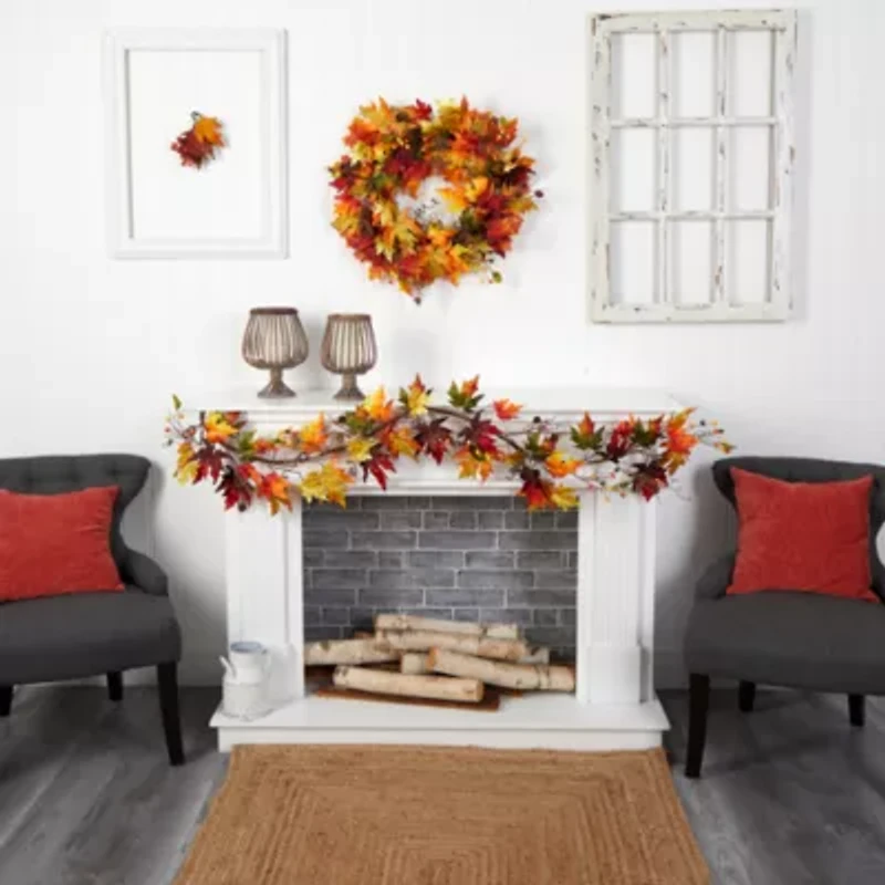 Nearly Natural 6' Autumn Maple Leaf And Berry Thanksgiving Indoor Garland