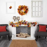 Nearly Natural 6' Autumn Maple Leaf And Berry Thanksgiving Indoor Garland