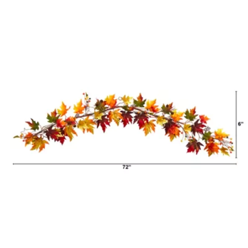 Nearly Natural 6' Autumn Maple Leaf And Berry Thanksgiving Indoor Garland