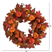 Nearly Natural 24" Autumn Faux Arrangement Wreath