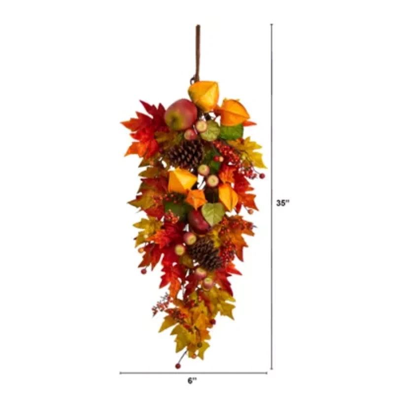 Nearly Natural 35IN  Maple Leaf and Berries Teardrop Swag