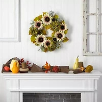 Nearly Natural 24" Sunflower  Hydrangea Faux Wreath
